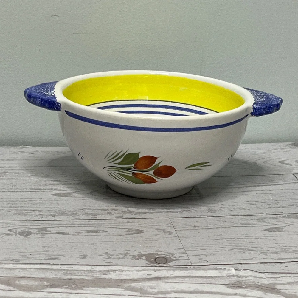 HB Quimper France Hand Painted Lug Soup Bowl Breton Figure Personalized Brad